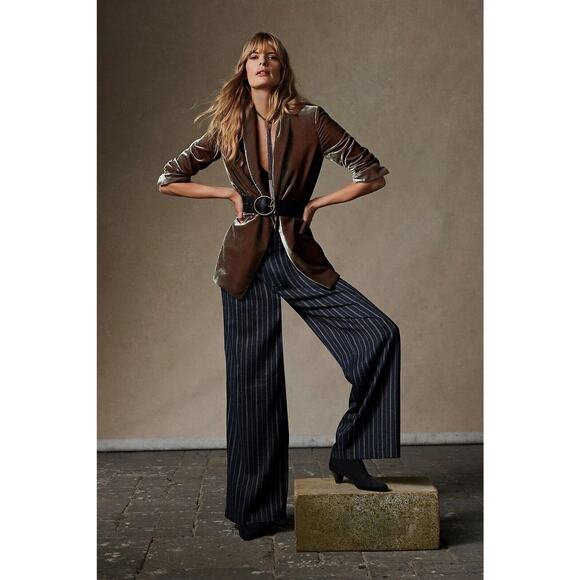 NWT Anthropologie Pinstriped Trousers High Waisted Pants Size 4 Navy Blue Women - Picture 7 of 7